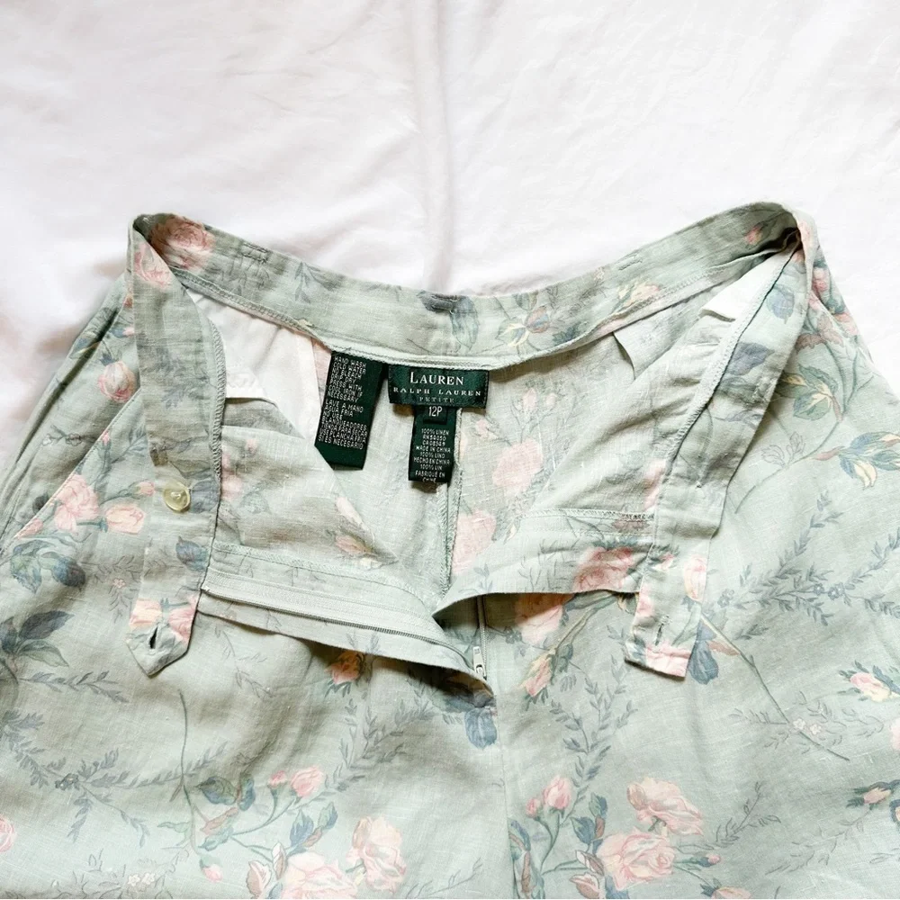 Vintage Ralph Lauren Cottagecore Floral Pastel High Waisted Linen Shorts Boho - Picture 4 of 6